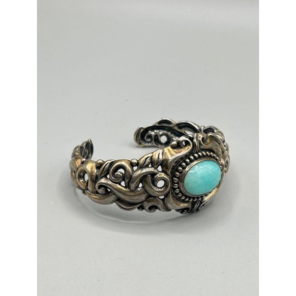Carolyn Pollack Cuff Bracelet Relios Sterling Silver Bracelet Blue Larimar Stone - Picture 2 of 12